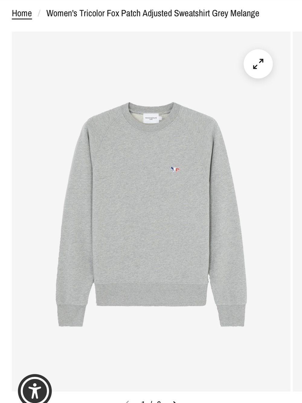 MAISON KITSUNE Light Grey Crewneck Sweatshirt with Tricolor Fox Patch